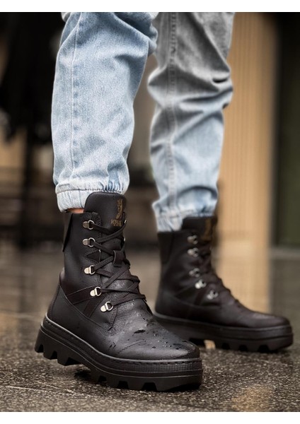 J-B14 Bağcıklı Ortopedik Taban Suya ve Soğuğa Dayanıklı Günlük Kışlık Erkek Spor Bot St Siyah