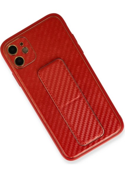 iPhone 12 Kılıf Coco Karbon Standlı Kapak - Kırmızı modelleri