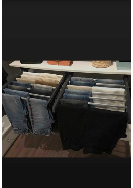 Dolap Içi Teleskopik Raylı Pantolon ve Şal Askılığı – 40X47 cm – Antrasit Renk – Üst Rafa Montajlı – 7 Askılı – 15 kg Taşıma Kapasitesi