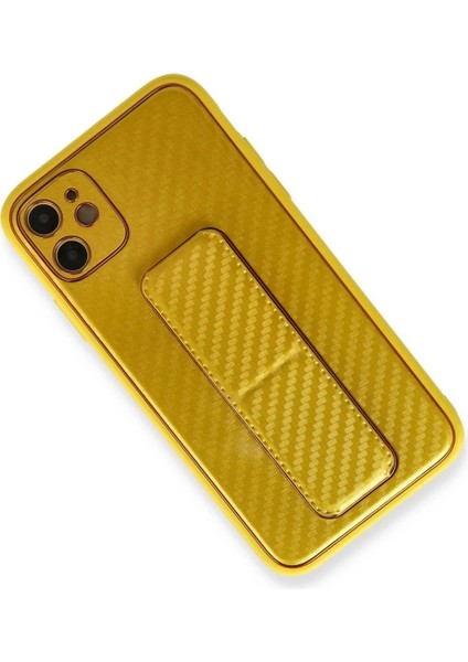 iPhone 12 Kılıf Coco Karbon Standlı Kapak - Sarı fırsatları