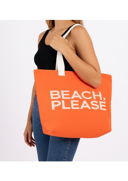 Beach, Please Yazılı Triko Plaj Çantası