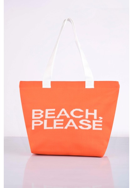 Beach, Please Yazılı Triko Plaj Çantası