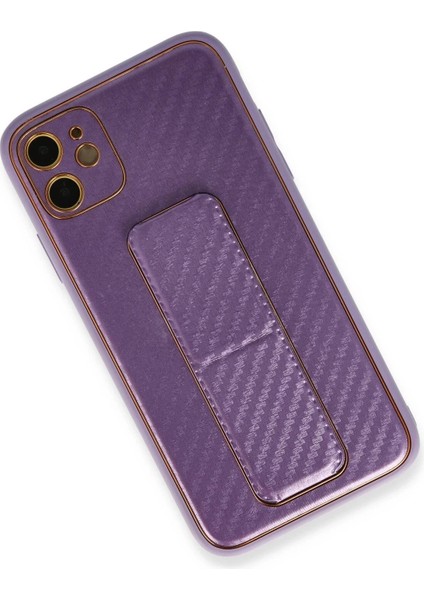 iPhone 12 Kılıf Coco Karbon Standlı Kapak - Mor modelleri