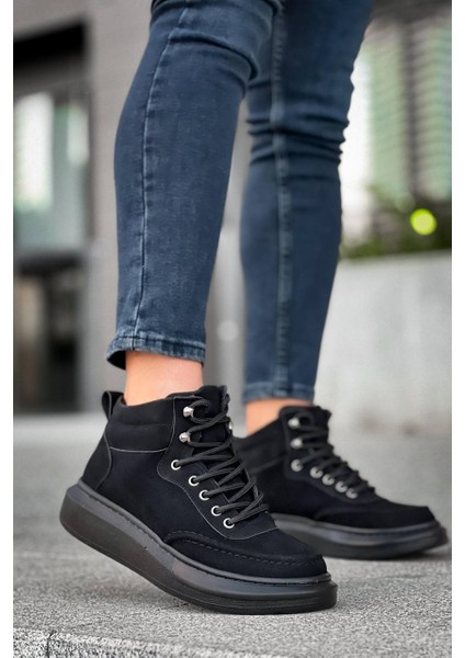 J0994 Bağcıklı Ortopedik Taban Suya ve Soğuğa Dayanıklı Günlük Kışlık Süet Erkek Bot St Siyah