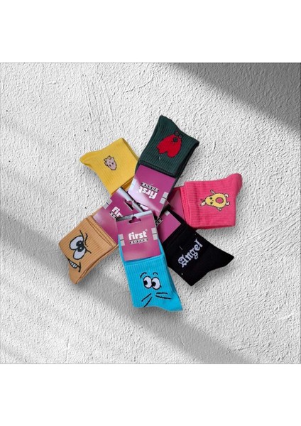 Multiçorap First Socks Renkli Pamuklu Smart Kolej Çorabı 6 Çift