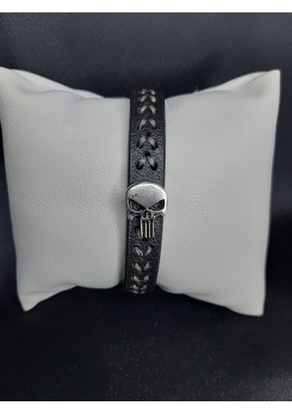 Unisex Suni Deri Metal Detaylı El Yapımı Bileklik