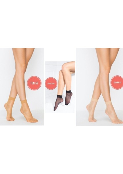 Multiçorap Rossey Parlak Fit (15D) Soket Çorap-Siyah-Ten-Sahra (12 Çift)