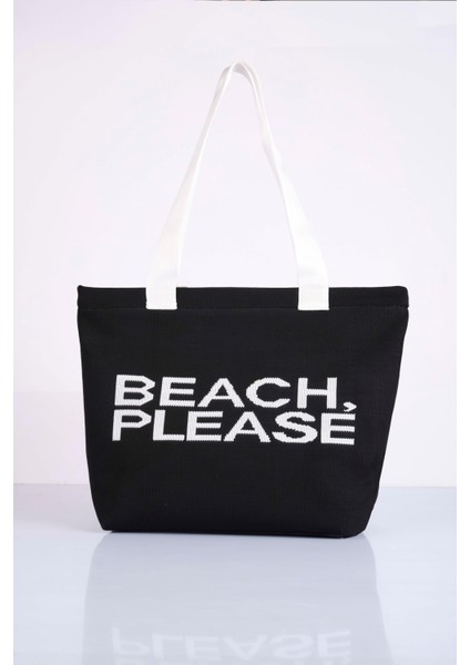 Beach, Please Yazılı Triko Plaj Çantası