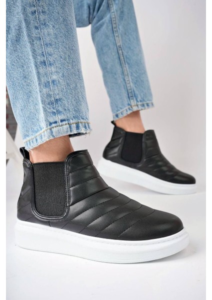 J205 Boston Bağcıksız Cilt Erkek Günlük Spor Bot Bt Siyah