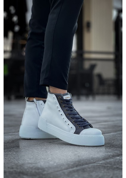 J167 Blazer Bağcıklı Fermuarlı Ortopedik Taban Günlük Cilt Erkek Spor Bot Cbt Beyaz/antrasit fırsatları