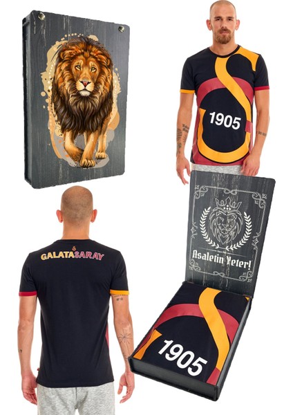 Orijinal Lisanslı Unisex Siyah Arma T-Shirt Gs Aslan Baskılı Hediyelik Ahşap Kutulu