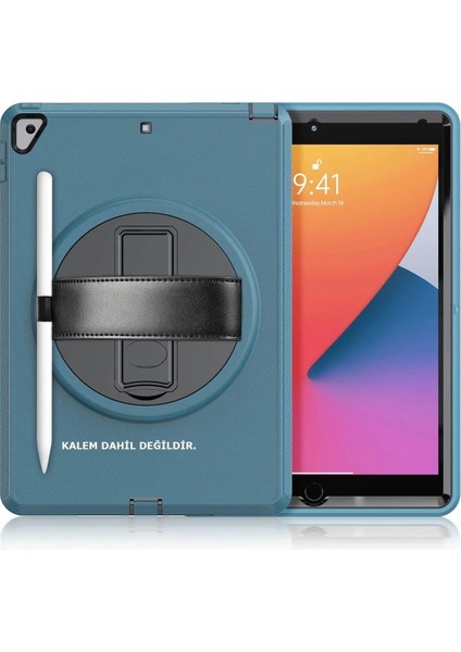 iPad 10.2 (7.nesil) Kılıf Hand Strap Tablet Kılıfı - Turkuaz