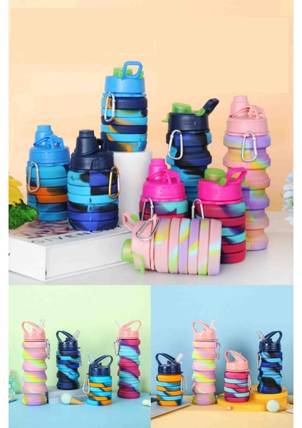 Katlanabilir Portatif Silikon Su Şişesi Hafif Taşınabilir Bpa Free Seyahat Spor Outdoor Matara 500 ml