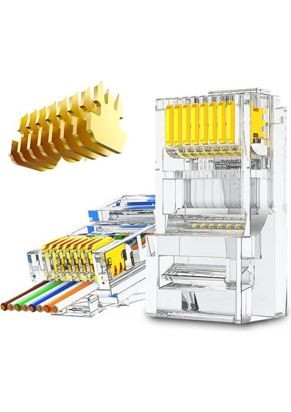 20 Adet Yeni Nesil RJ45 Cat5 Cat6 Ethernet Internet Kablo Soketi Konnektör Delikli 8P8C Jack Utp Kablo Ucu Gold Plated Jack