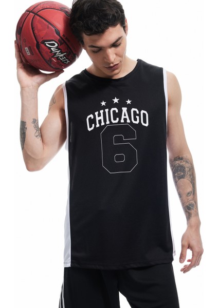 Yeni Sezon Baskılı Renk Kontrastlı Bisiklet Yaka Oversize Kolsuz Spor Basketbol Tişörtü