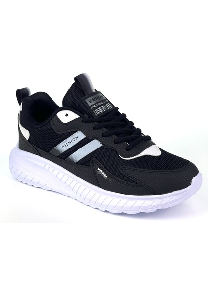 Unisex Siyah Beyaz Bağcıklı Esnek Hafif Günlük Sneaker Spor Ayakkabı