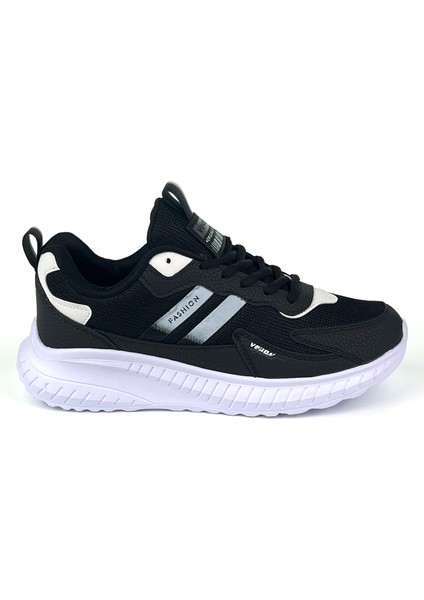 Unisex Siyah Beyaz Bağcıklı Esnek Hafif Günlük Sneaker Spor Ayakkabı