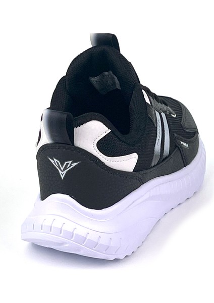 Unisex Siyah Beyaz Bağcıklı Esnek Hafif Günlük Sneaker Spor Ayakkabı