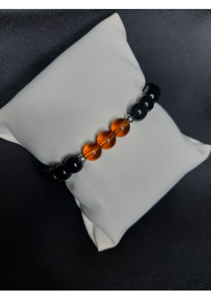 Mryart Doğal Görünümlü Siyah Hematit & Amber Boncuklu El Yapımı Bileklik - Unisex