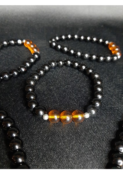 Mryart Doğal Görünümlü Siyah Hematit & Amber Boncuklu El Yapımı Bileklik - Unisex modelleri