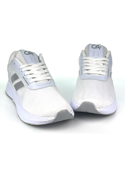 Erkek Beyaz Gümüş Bağcıklı Nefes Alan Esnek Hafif Günlük Sneaker Spor Ayakkabı