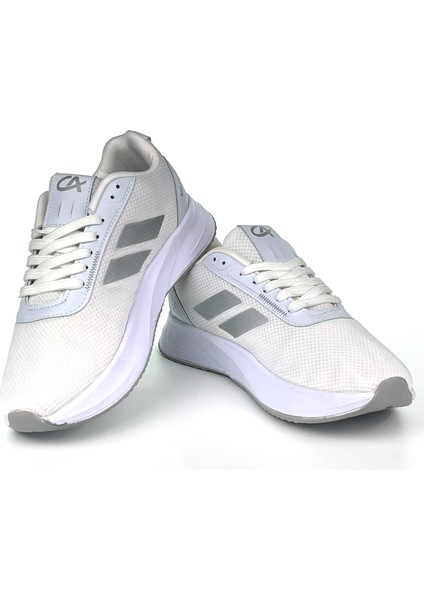 Erkek Beyaz Gümüş Bağcıklı Nefes Alan Esnek Hafif Günlük Sneaker Spor Ayakkabı fiyatları