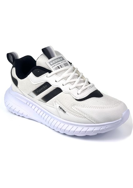 Unisex Beyaz Siyah Bağcıklı Esnek Hafif Günlük Sneaker Spor Ayakkabı