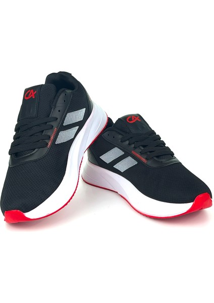 Erkek Siyah Kırmızı Bağcıklı Nefes Alan Esnek Hafif Günlük Sneaker Spor Ayakkabı fiyatları