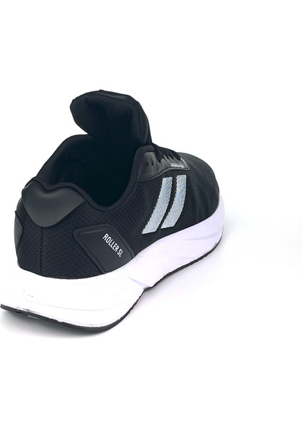 Erkek Siyah Beyaz Bağcıklı Nefes Alan Esnek Hafif Günlük Sneaker Spor Ayakkabı