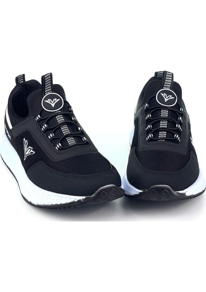 Erkek Siyah Beyaz Bağcıksız Esnek Çok Hafif Günlük Sneaker Spor Ayakkabı