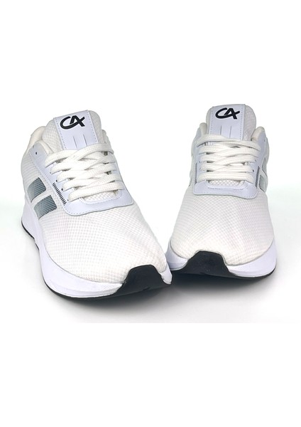 Erkek Beyaz Siyah Bağcıklı Nefes Alan Esnek Hafif Günlük Sneaker Spor Ayakkabı