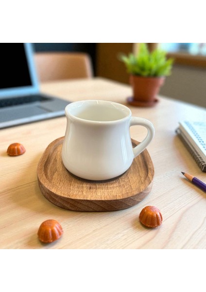 Porselen 2'li Beyaz Kahve Fincan Seti - Bambu Tabaklı fiyatları