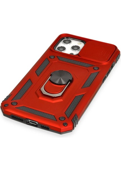 iPhone 12 Pro Max Kılıf Pars Lens Yüzüklü Silikon - Kırmızı fırsatları