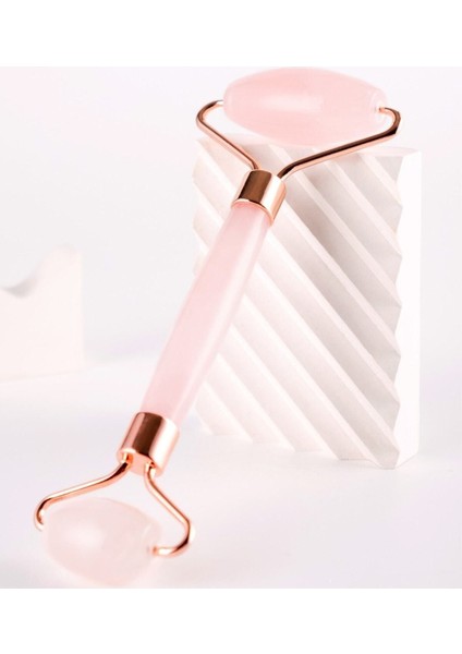 Pembe Kuvars Taş Face Roller, Doğal Soğuk Masaj Aleti