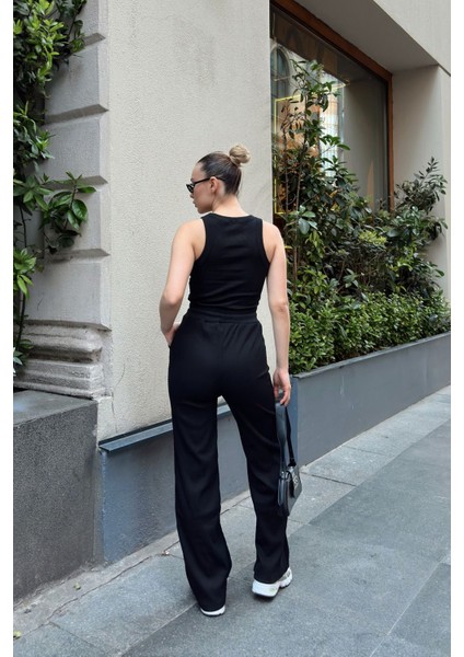 Halter Yaka Atlet Bol Paça Pantolon Kadın Siyah Ikili Takım fırsatları