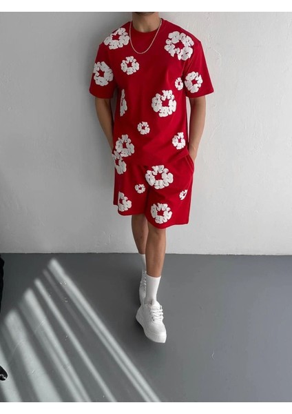Iki Iplik Kumaş Baskılı T-Shirt Şortlu Takım- Kırmızı fiyatları