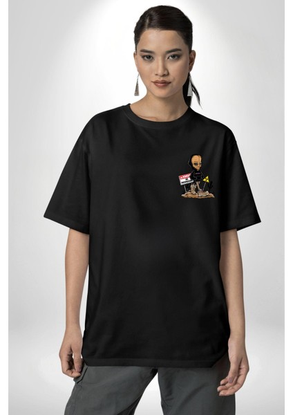 Astroworld Alien Uzaylı Radyasyon Siyah Oversize Kadın Erkek Ön Minimal Baskılı Tişört fiyatları