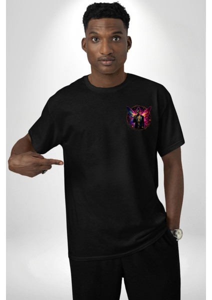 Erkek Hip Hop Rapçi Mor-Pembe Neon Siyah Oversize Kadın Erkek Ön Minimal Baskılı Tişört