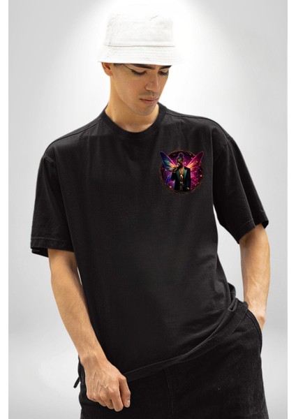 Erkek Hip Hop Rapçi Mor-Pembe Neon Siyah Oversize Kadın Erkek Ön Minimal Baskılı Tişört indirimleri