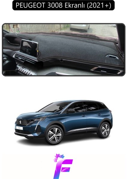 Peugeot 3008 Ekranlı (2021+) Uyumlu Torpido Örtüsü | Yansıma Önleyici | Koruma | Kolay Montaj | J18