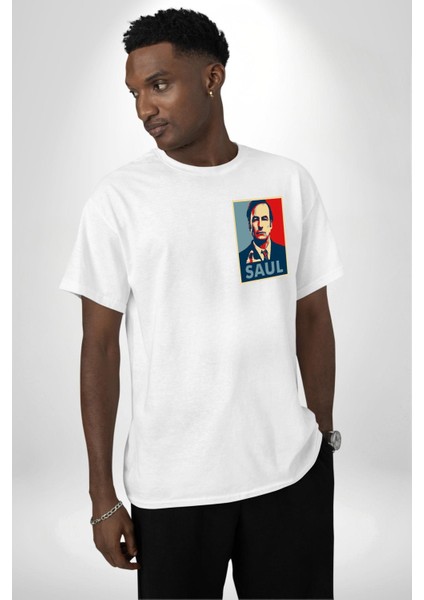 Better Call Saul Dizi Temalı Karakter Beyaz Oversize Kadın Erkek Ön Minimal Baskılı Tişört modelleri