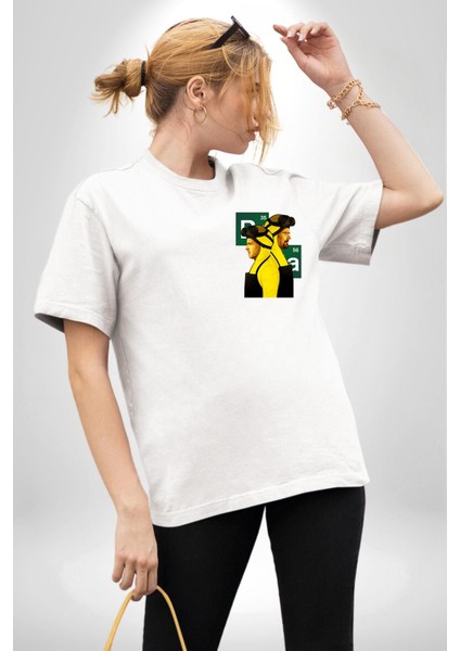 Suç ve Kimya Breaking Bad Tarzı Dizi Temalı Beyaz Oversize Kadın Erkek Ön Minimal Baskılı Tişört fiyatları