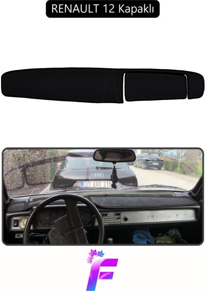 Renault 12 Kapaklı Uyumlu Torpido Örtüsü | Yansıma Önleyici | Tam Koruma | Hızlı Montaj | J36
