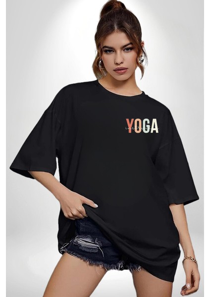 Yoga Eğitmeni Siyah Oversize Kadın Erkek Ön Minimal Baskılı Tişört fiyatları