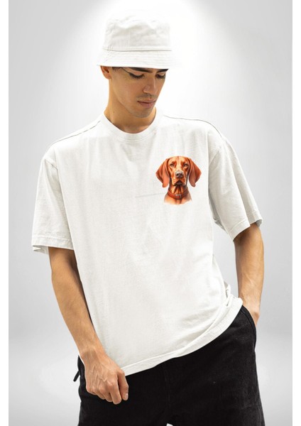 Vizsla Enerjik Av Köpek Tasarımı Beyaz Oversize Kadın Erkek Ön Minimal Baskılı Tişört fırsatları