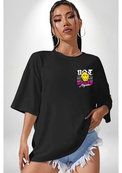 Artık Sıkılmıyorum Siyah Oversize Kadın Erkek Ön Minimal Baskılı Tişört modelleri