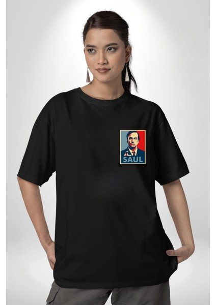 Better Call Saul Dizi Temalı Karakter Siyah Oversize Kadın Erkek Ön Minimal Baskılı Tişört