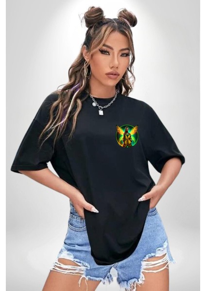 Sarı Neon Kanatlı Kadın Eşofman Takımı Tasarımı Siyah Oversize Kadın Erkek Ön Minimal Baskılı Tişört fırsatları