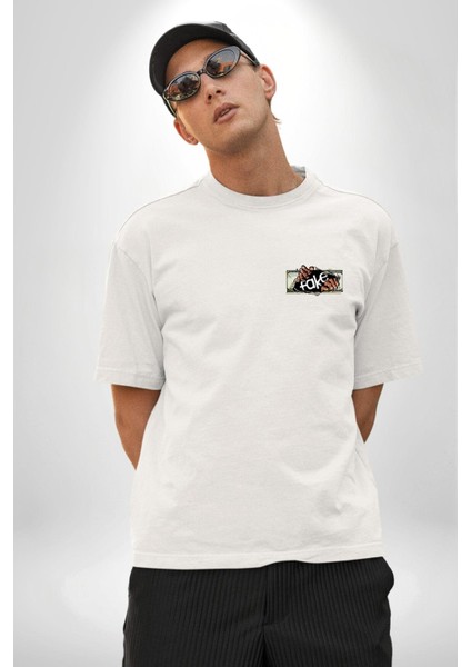 Sahte Değer Baskılı Doların Sahteliği Beyaz Oversize Kadın Erkek Ön Minimal Baskılı Tişört modelleri