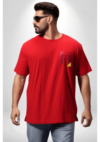 Adventure Baskılı Minimalist Tasarım ve Grafik Kırmızı Oversize Kadın Erkek Ön Minimal Baskılı Tişört indirimleri